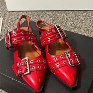 Amazon Red Buckle Strap Heels